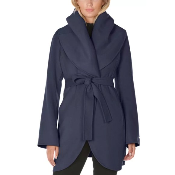 NWTTahari Wrap Wool Blend Belted Coat Double-Face shawl collar SEA GRAYXS